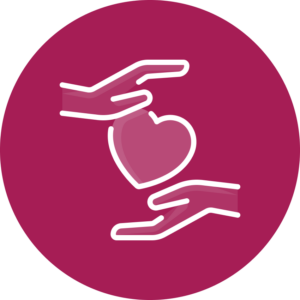 An icon representing two hands holding a heart.
