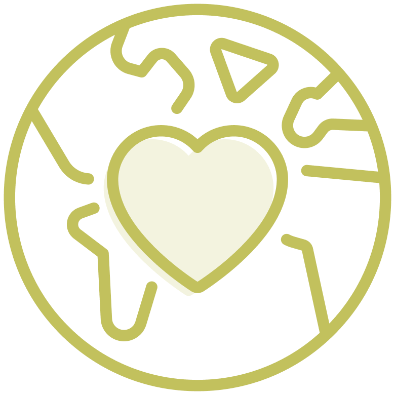 An icon representing heart inside globe