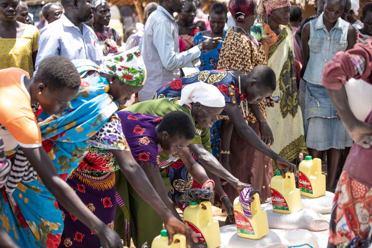 Food distribution in South Sudan through local church leaders, Petros Network indigenous missionaries.