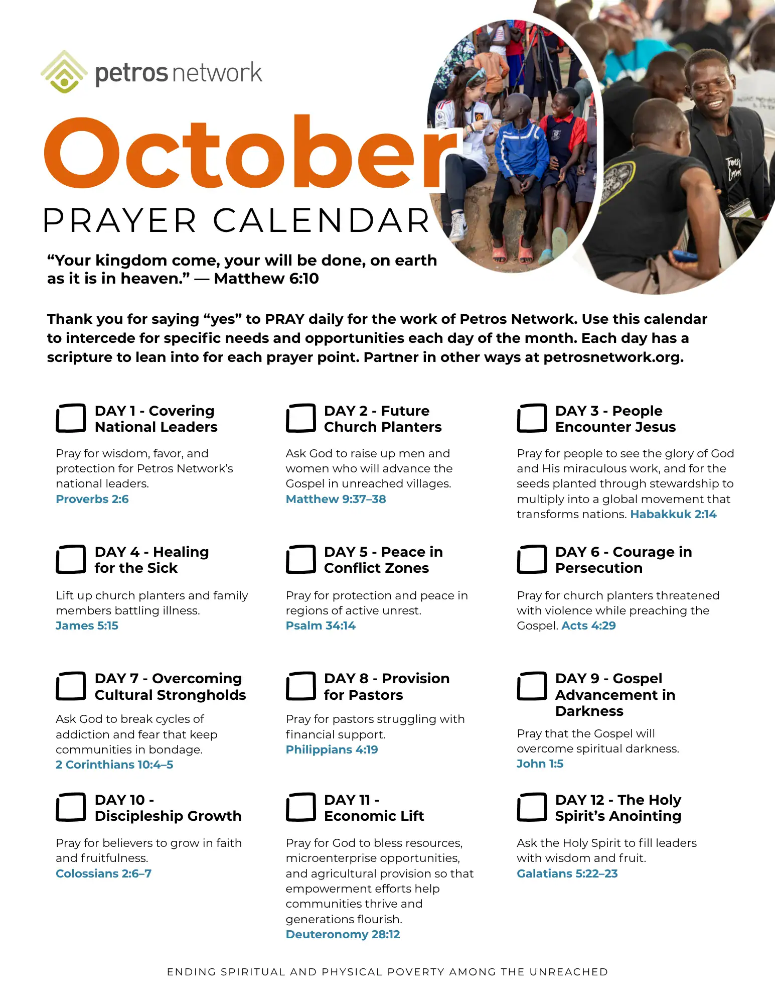 2025 - October Prayer Calendar Petros Network's September Prayer Calendar.