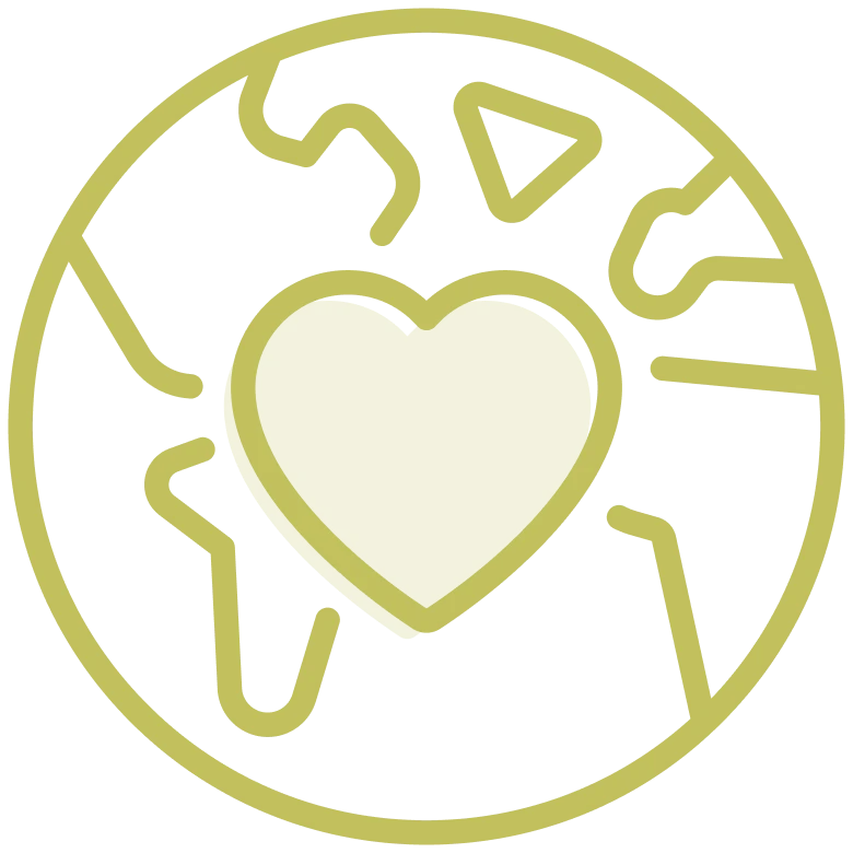 An icon representing heart inside globe