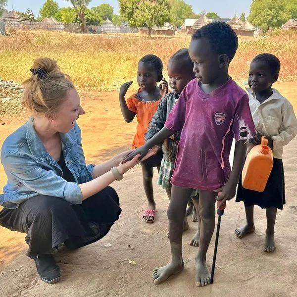 Heather outside of Morwari church in South Sudan.