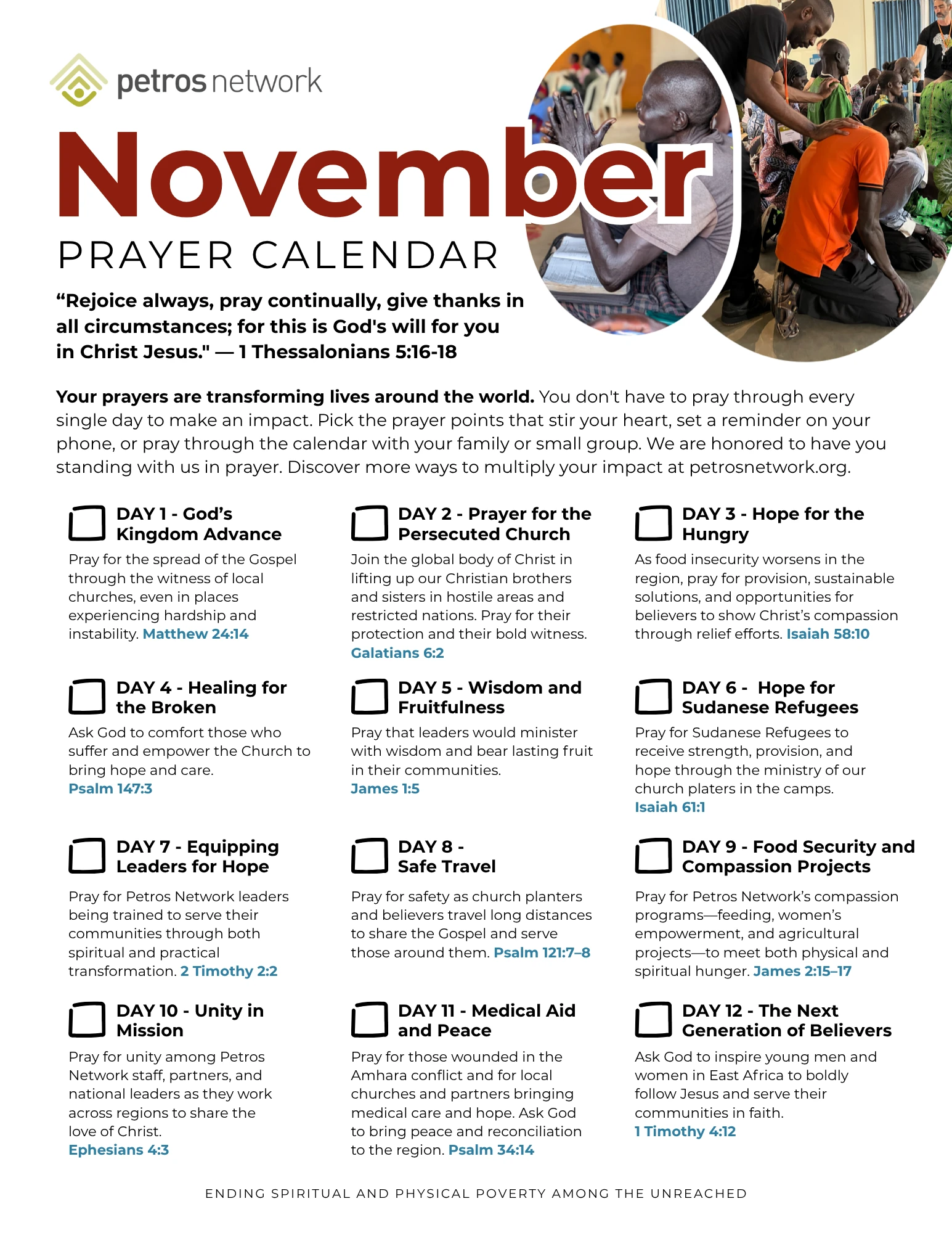 Petros Network's September Prayer Calendar.